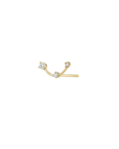 Curved dash diamond stud single earring in 14K gold