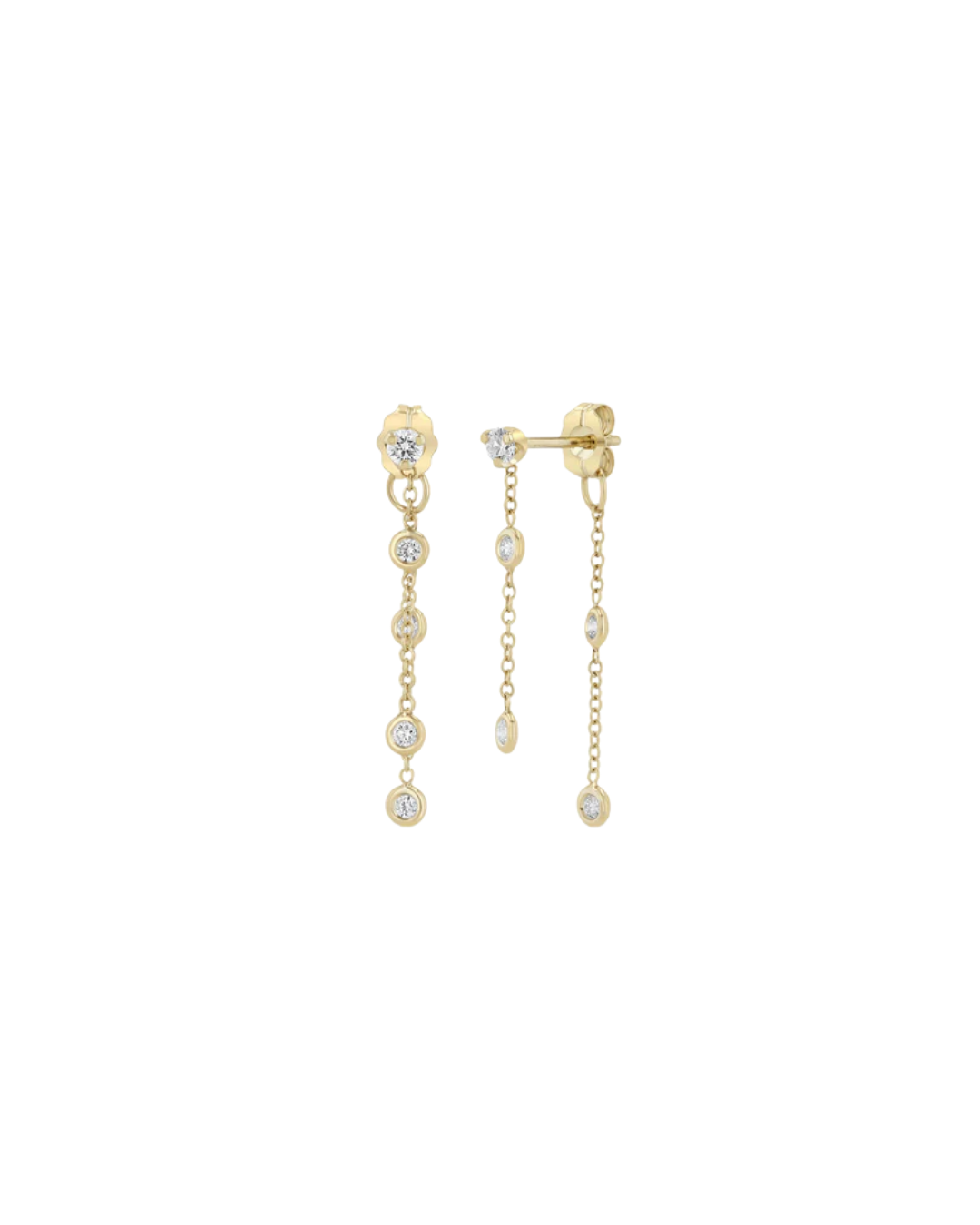 Front-back floating diamond drop earrings in 14K gold