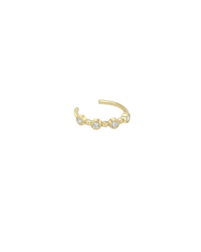 Diamond bezel and bead ear cuff in 14K gold