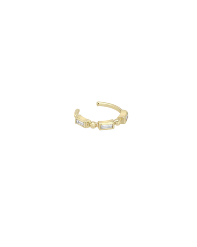 Baguette diamond bezel and bead ear cuff in 14K gold