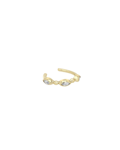 Marquise diamond bezel and bead ear cuff in 14K gold