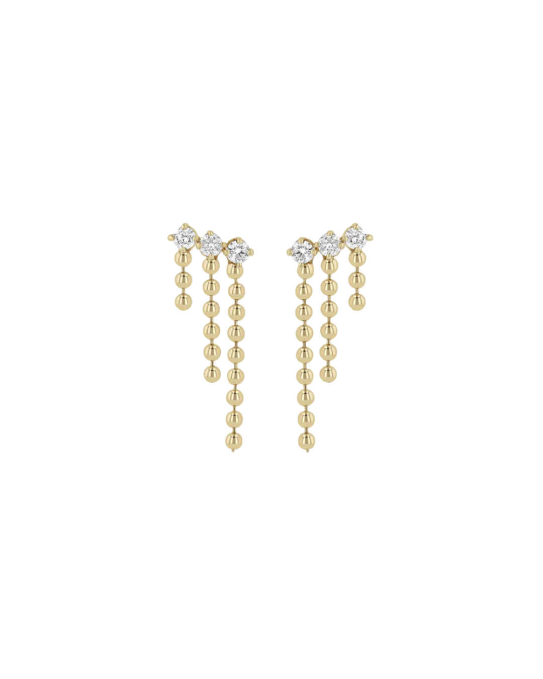 Bead chain waterfall diamond earrings in 14K gold