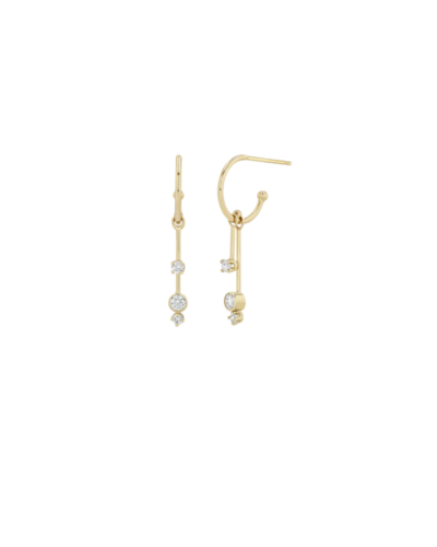 Mobile huggie hoop earrings with mixed diamond settings in 14K gold