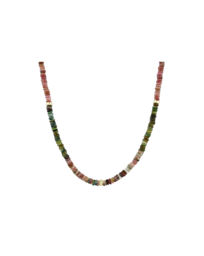 Rainbow tourmaline bead necklace in 14K gold.