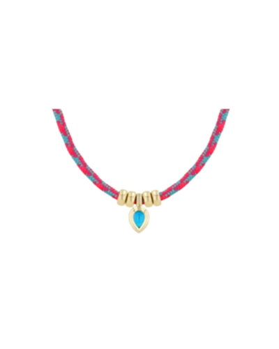 Turquoise pear pendant paracord necklace with gold rondelles