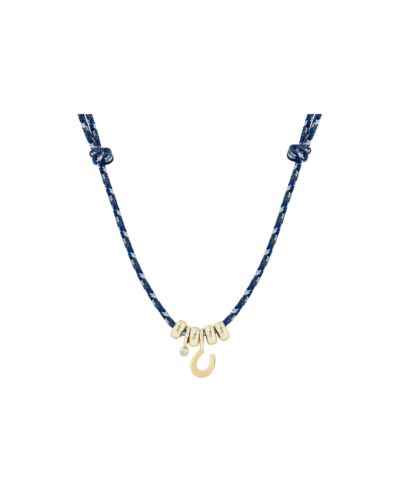 Horseshoe diamond charm paracord necklace in 14K gold