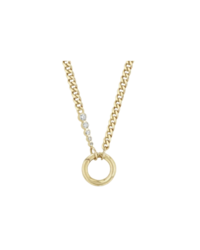 Curb chain enhancer necklace with diamond detail in 14K gold
