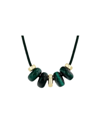 Malachite bead paracord necklace with gold center slider