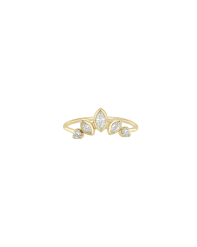 Fan-shaped marquise diamond ring with bezel and prong accents in 14K gold