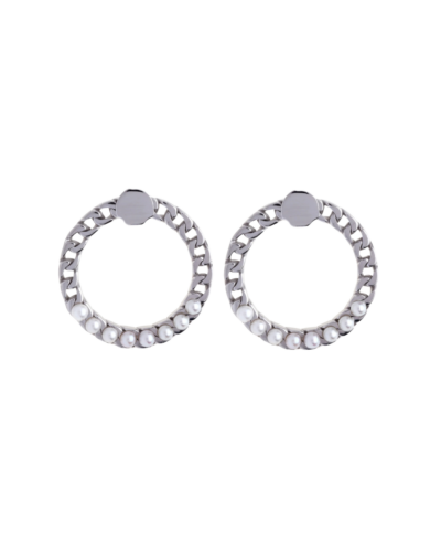 Perpetual Love Circle Groumette Earrings in Silver and Pearls