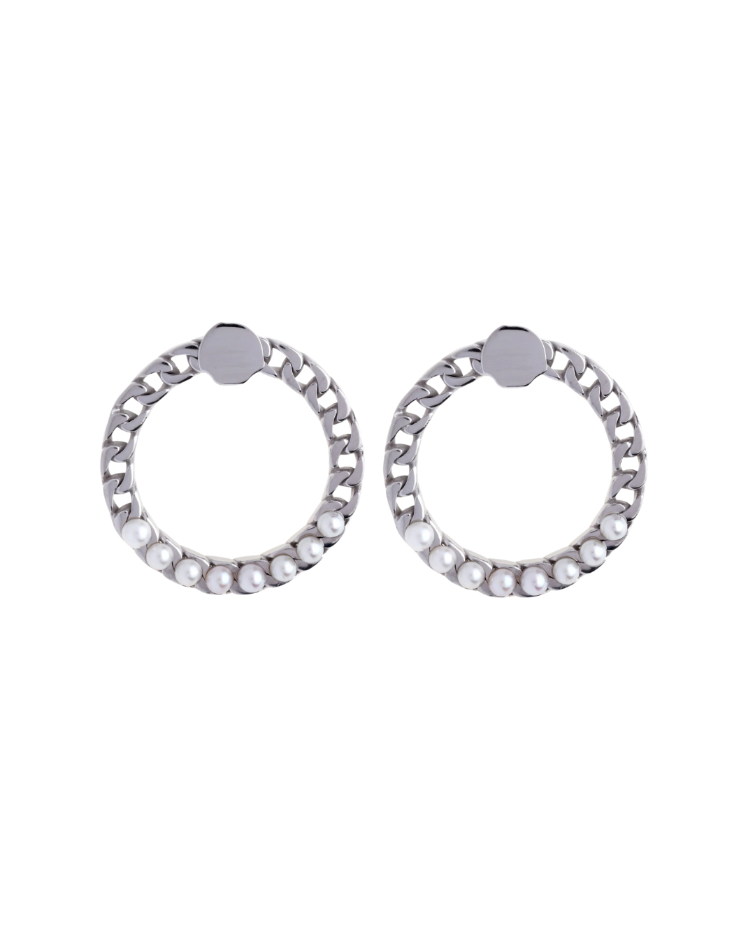 Perpetual Love Circle Groumette Earrings in Silver and Pearls