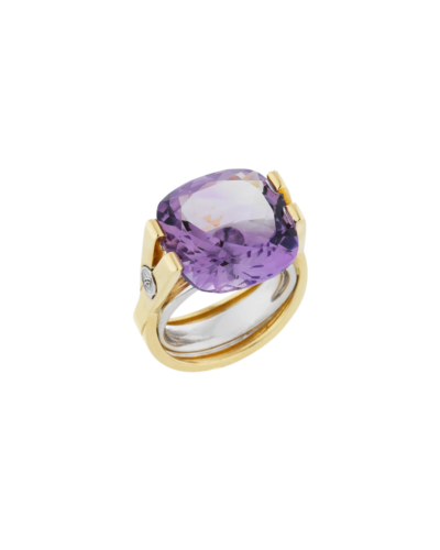 Luminosity Ring in Gold, Silver and Square Natural Stone, Size 7