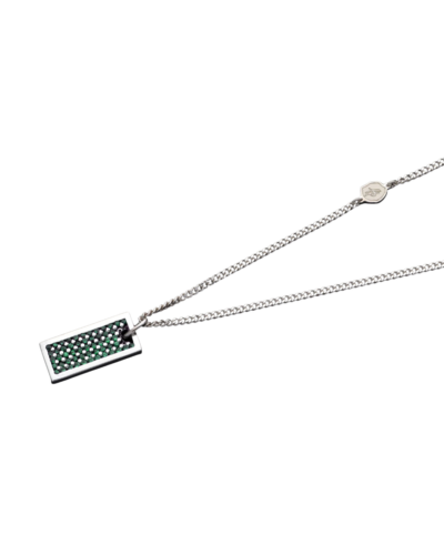 Sterling Silver with Emeralds Respect Plate Necklace 20" Length