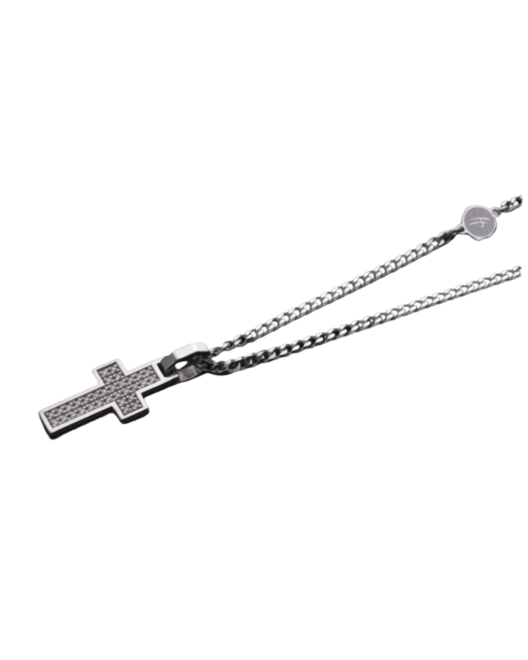 Small Cross Eternity Silver Necklace with White Diamonds