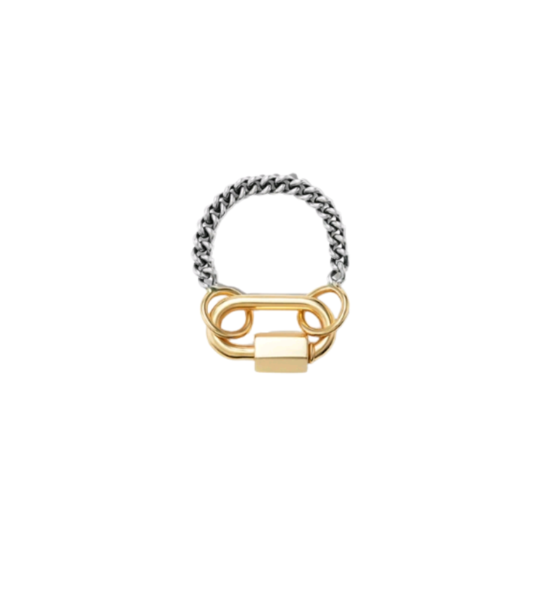 Marla Aaron's Sterling Silver Not So Heavy Curb Chain Ring with a Gold Spring Babylock
