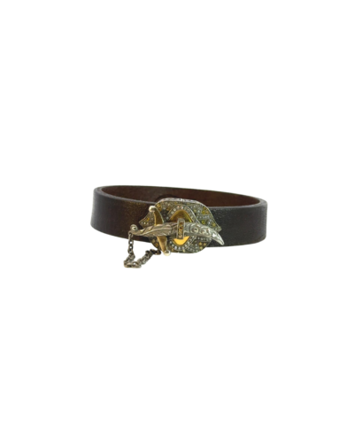 24KYG  Diamond Brown Leather Sword Bracelet