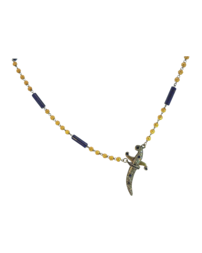 24KYG Lapis Rosary Dagger Necklace