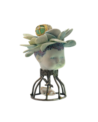 Mermaid Porcelain with green tourmaline ring size 8