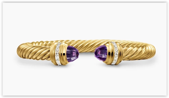 Classic Cablespira® Bracelet in 18K Yellow Gold with Amethyst and Diamonds