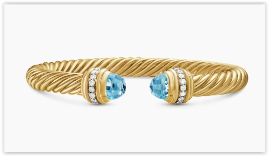 Classic Cablespira® Bracelet in 18K Yellow Gold with Blue Topaz and Diamonds, 7mm