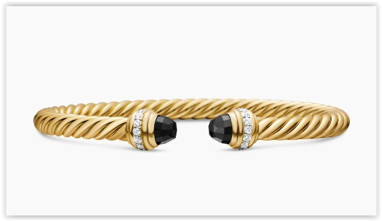 Classic Cablespira® Bracelet in 18K Yellow Gold with Black Onyx and Diamonds, 5mm
