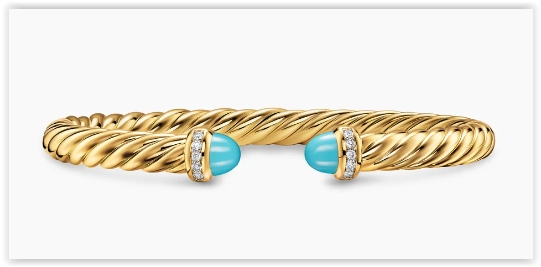 Cablespira® Flex Bracelet in 18K Yellow Gold with Turquoise and Diamonds, 6mm