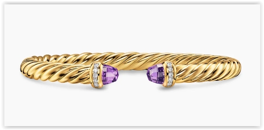 Cablespira® Flex Bracelet in 18K Yellow Gold with Amethyst and Diamonds, 6mm