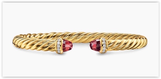 Cablespira® Flex Bracelet in 18K Yellow Gold with Rhodolite Garnet and Diamonds, 6mm