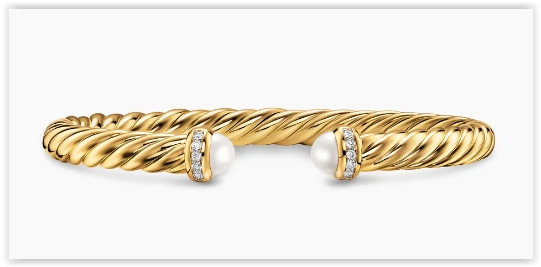 Cablespira® Flex Bracelet in 18K Yellow Gold with Pearls and Diamonds, 6mm