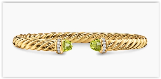 Cablespira® Flex Bracelet in 18K Yellow Gold with Peridot and Diamonds, 6mm