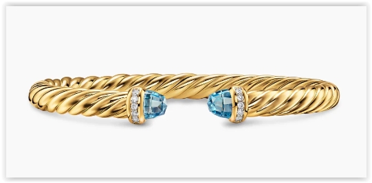 Cablespira® Flex Bracelet in 18K Yellow Gold with Blue Topaz and Diamonds, 6mm