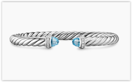 Cable Flex® Bracelet in Sterling Silver with Blue Topaz and Diamonds