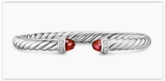 Cable Flex® Bracelet in Sterling Silver with Rhodolite Garnet and Diamonds, 6mm