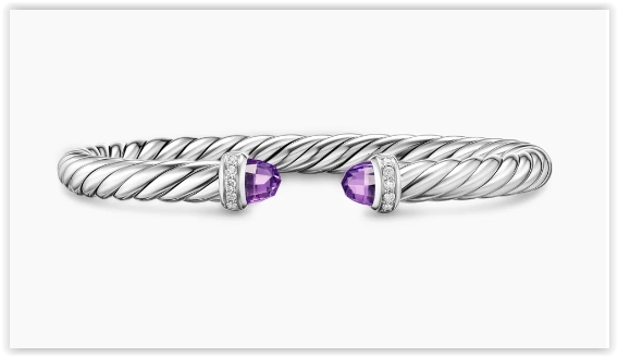 Cable Flex® Bracelet in Sterling Silver with Amethyst and Diamonds