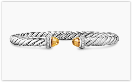 Cable Flex® Bracelet in Sterling Silver with Citrine and Diamonds, 6mm