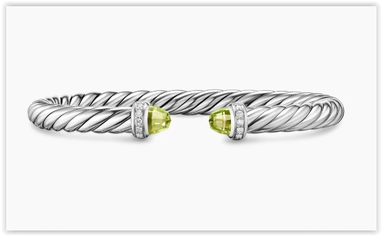 Cable Flex® Bracelet in Sterling Silver with Peridot and Diamonds, 6mm