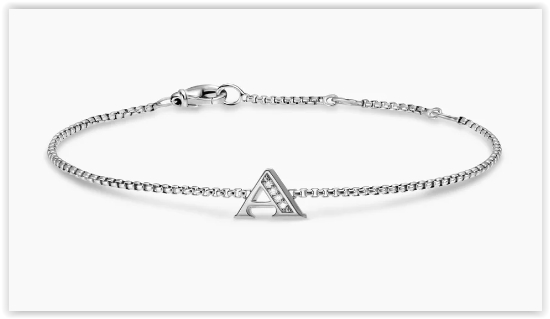 Petite Initial Chain Bracelet in Sterling Silver with Diamond A