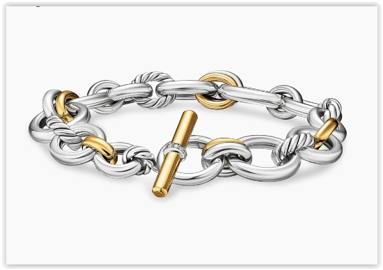 DY Mercer® Chain Bracelet in Sterling Silver with 18K Yellow Gold and Diamonds, 8mm