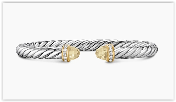 Cable Flex® Bracelet in Sterling Silver with 14K Yellow Gold, Champagne Citrine and Diamonds, 6mm