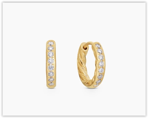 Pavé Huggie Hoop Earrings in 18K Yellow Gold with Diamonds, 13mm