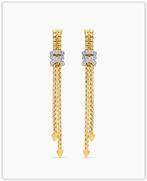 Helena Box Chain Drop Earrings in 18K Yellow Gold with Diamonds, 52.8mm