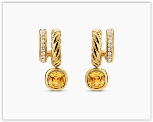 DY Mercer® Color Two Row Drop Earrings in 18K Yellow Gold with Citrine and Diamonds, 19.5mm