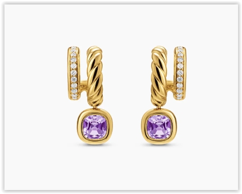 DY Mercer® Color Two Row Drop Earrings in 18K Yellow Gold with Amethyst and Diamonds, 19.5mm