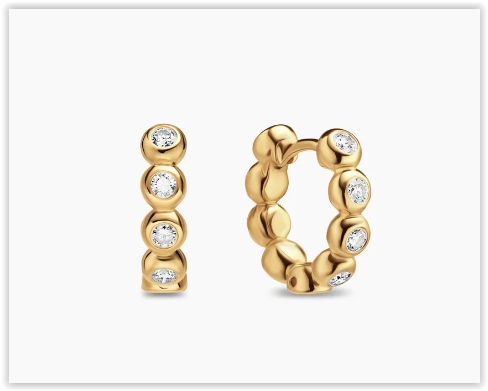 Bezel Set Hoop Earrings in 18K Yellow Gold with Diamonds, 13.4mm