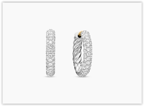 Petite Pavé Huggie Hoop Earrings in Sterling Silver with Diamonds, 14mm