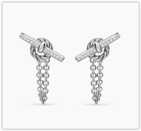 DY Mercer® Petite Toggle Chain Stud Earrings in Sterling Silver with Diamonds, 38.2mm