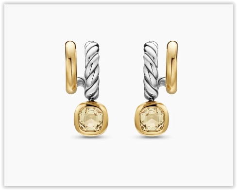 DY Mercer® Color Two Row Drop Earrings in Sterling Silver with 18K Yellow Gold and Champagne Citrine, 19.5mm