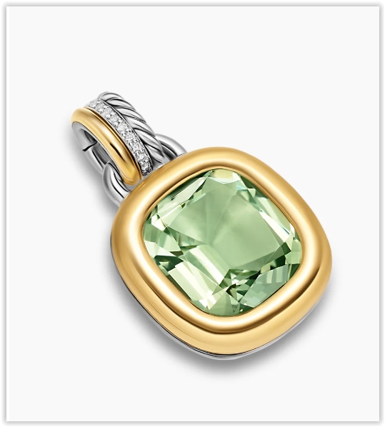 DY Mercer® Color Amulet in Sterling Silver with 18K Yellow Gold, Prasiolite and Diamonds, 13mm