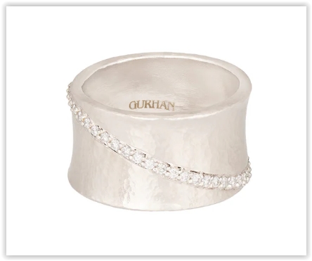 Gurhan Silver Hoopla Diamond Band Ring White Rhodium Sterling Silver Size 6.5