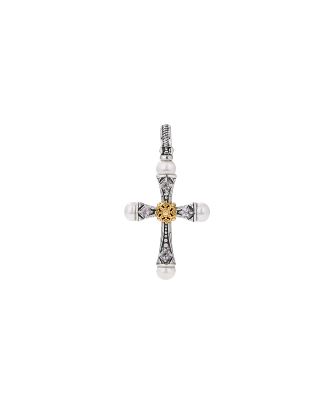 Konstantino Muse Cross Pearl & White Sapphire Pendant